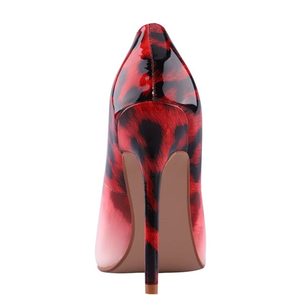 Ombre White and Red Leopard High Heels - Picture 3 of 6